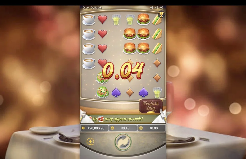 Ảnh bảng biểu tượng & tính năng game Diner Delights (slot PG) chơi tại LC79