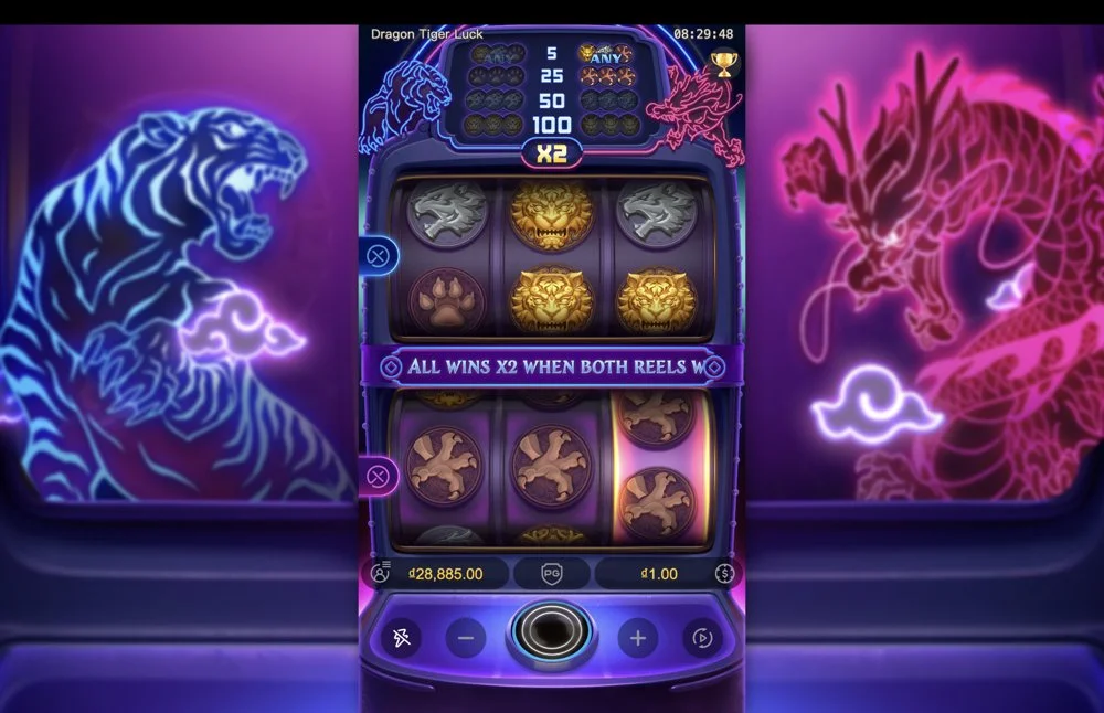 Ảnh bảng biểu tượng & tính năng game Dragon Tiger Luck (slot PG) chơi tại LC79