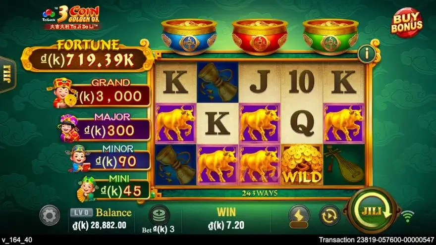 Ảnh màn hình gameplay game 3 Coin Golden OX (slot JILI) chơi tại LC79