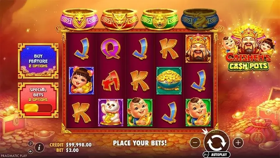 Ảnh giao diện chính game Caishen's Cash Pots (slot PP) chơi tại LC79
