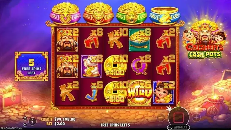 Ảnh màn hình gameplay game Caishen's Cash Pots (slot PP) chơi tại LC79