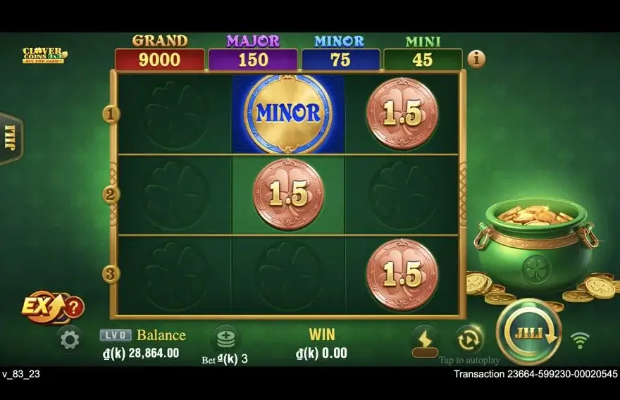 Ảnh màn hình gameplay game Clover Coins 3x3 (slot JILI) chơi tại LC79