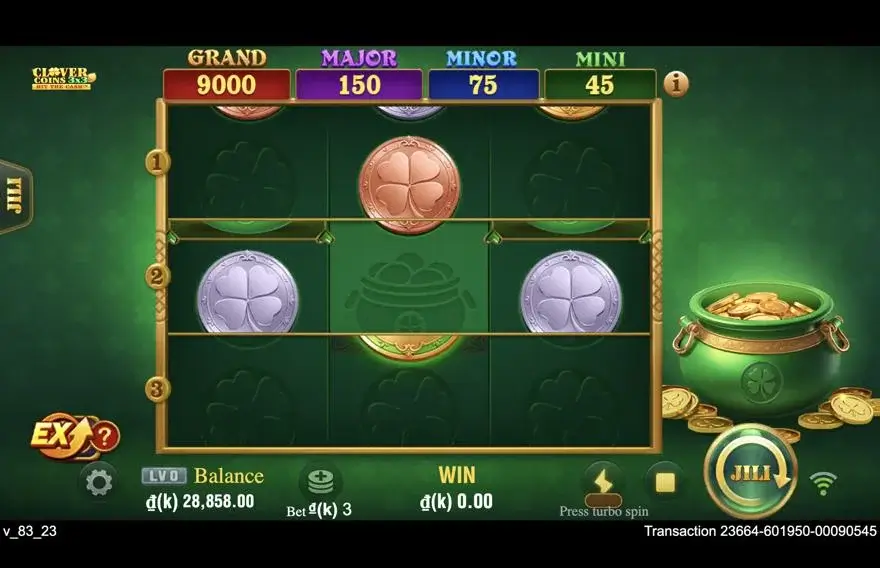Ảnh bảng biểu tượng & tính năng game Clover Coins 3x3 (slot JILI) chơi tại LC79