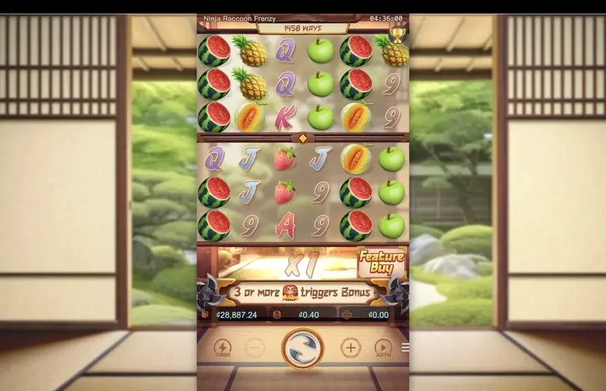 Ảnh bảng biểu tượng & tính năng game Ninja Raccoon Frenzy (slot PG) chơi tại LC79